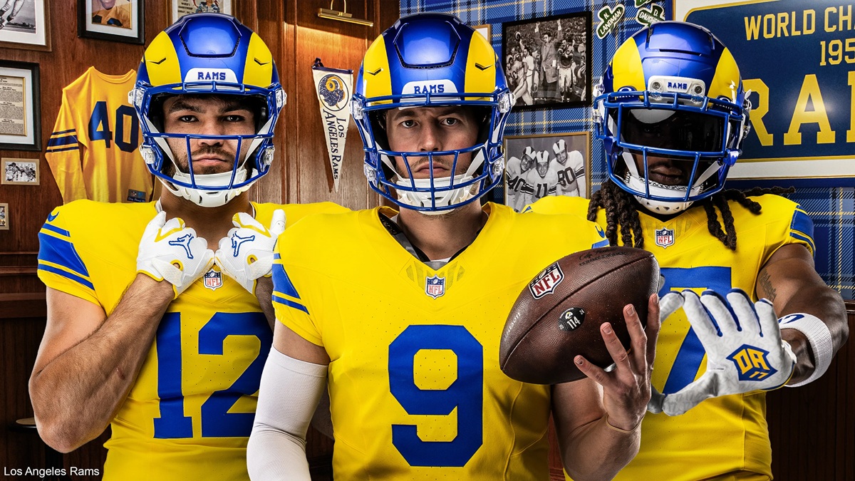 NFL ヴァージニア大学　メンズXL 50 ユニフォーム　クリスロング　ラムズ ラムズが2026年シーズンに向けて代替ユニフォーム“フィアサム